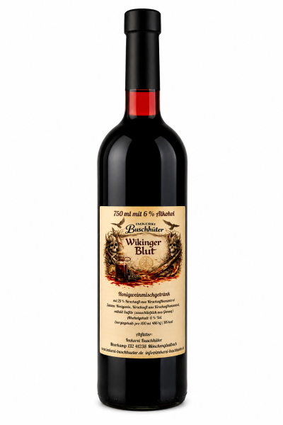 Wickinger Blut, Honigwein mit 25 % Kirschsaft, 0,75 l Flasche in dekorativer transparenter Bordeaux-Flasche