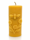 Stumpenkerze „Biene und Blüten“ aus Bienenwachs